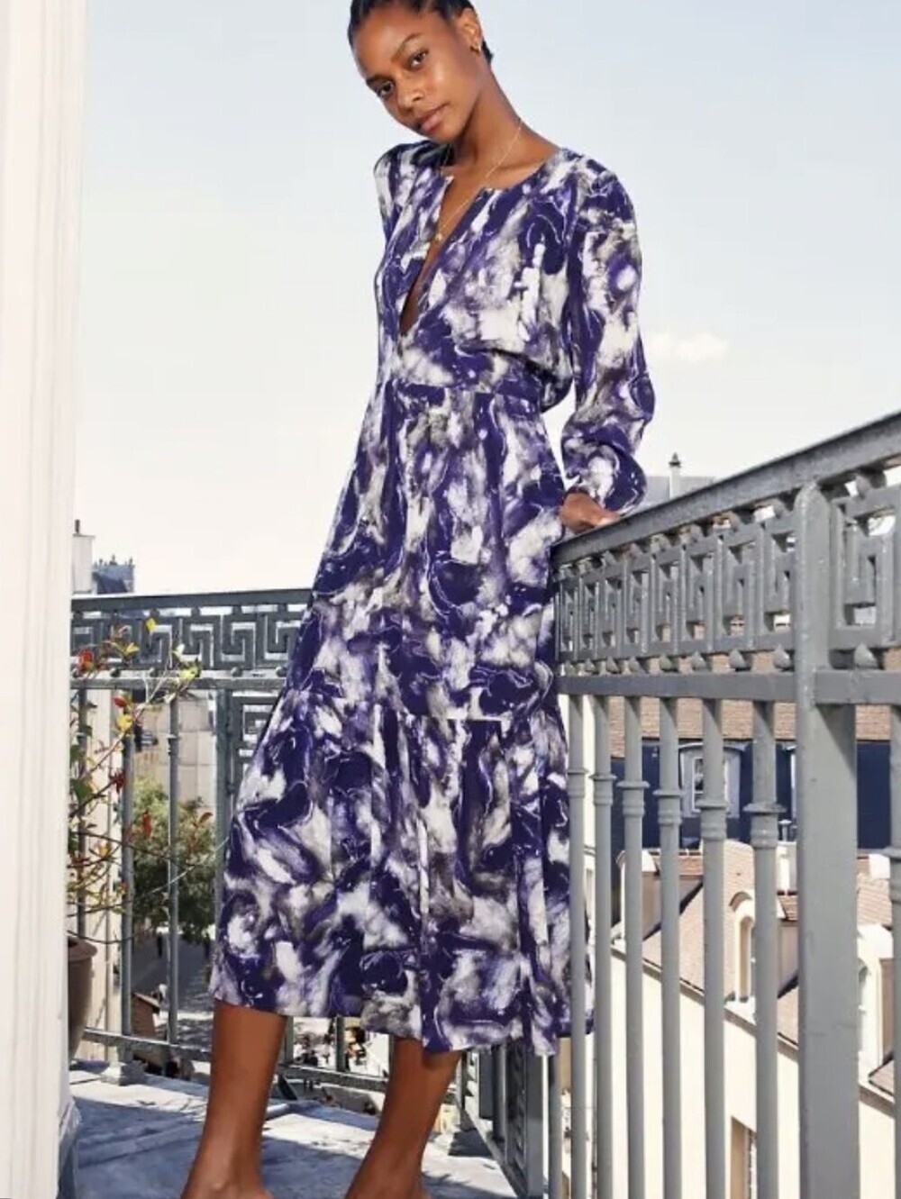 Wilfred Boho Purple Tie-dye/Marble-print "Barossa" Tiered Maxi Dress (US S)